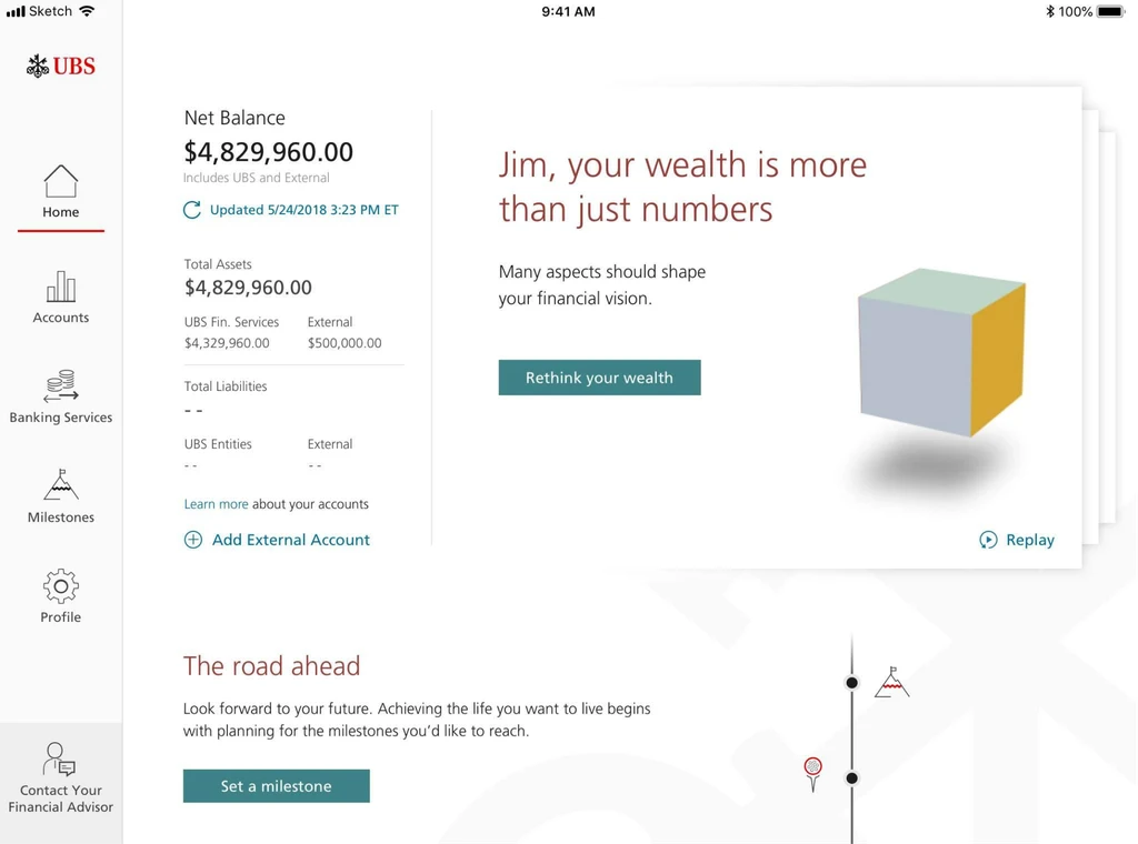 UBS revised dashboard — personalised wealth view